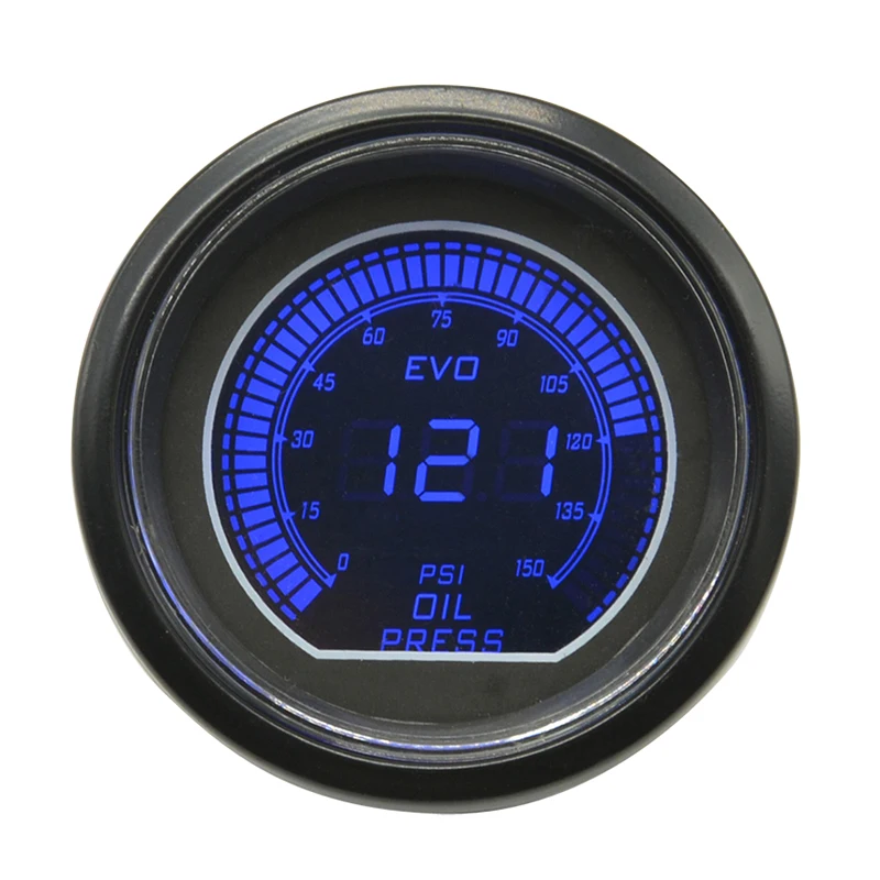 Dragon gauge Black Shell 2 Inch Car oil pressure gauge LCD digital red/blue LED Backlight Smoke Lens  EVO 0~150 PSI  Gauge Meter