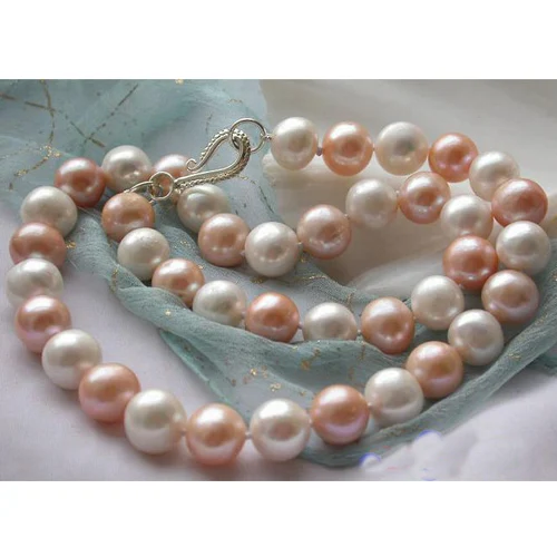 

Terisa PearlJewelry 100% Real Pearl Necklace 18inches 10-12mm White Pink Freshwater Pearl Necklace Big Size Jewelry