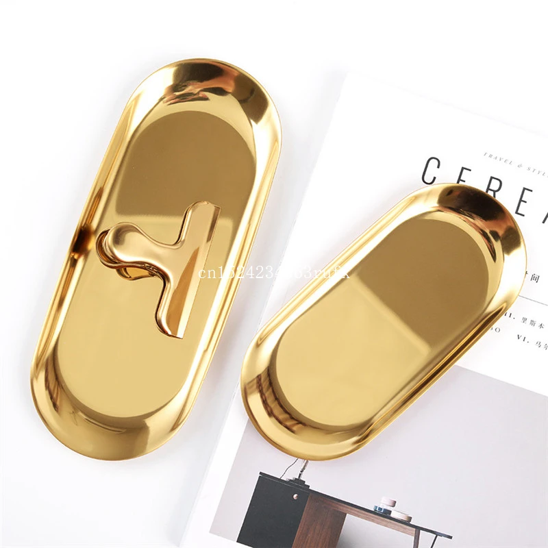 

20 pcs Metal Storage Tray Ins Luxurious Fruit Plate Brass Gold Silver Oval Dotted Jewelry Display Tray for Home Decor