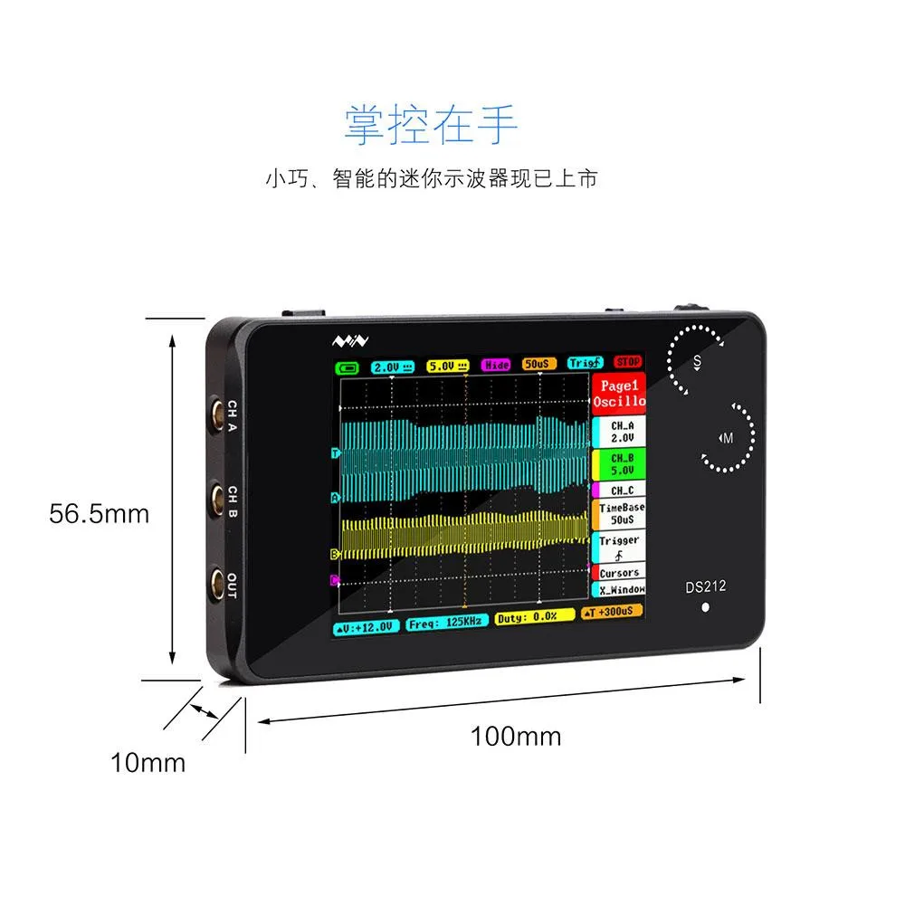 Mini Digital Oscilloscope 2-channel Oscilloscope USB Interface Full Color TFT Display 8MB Memory Storage 1MHz 10MSa/s