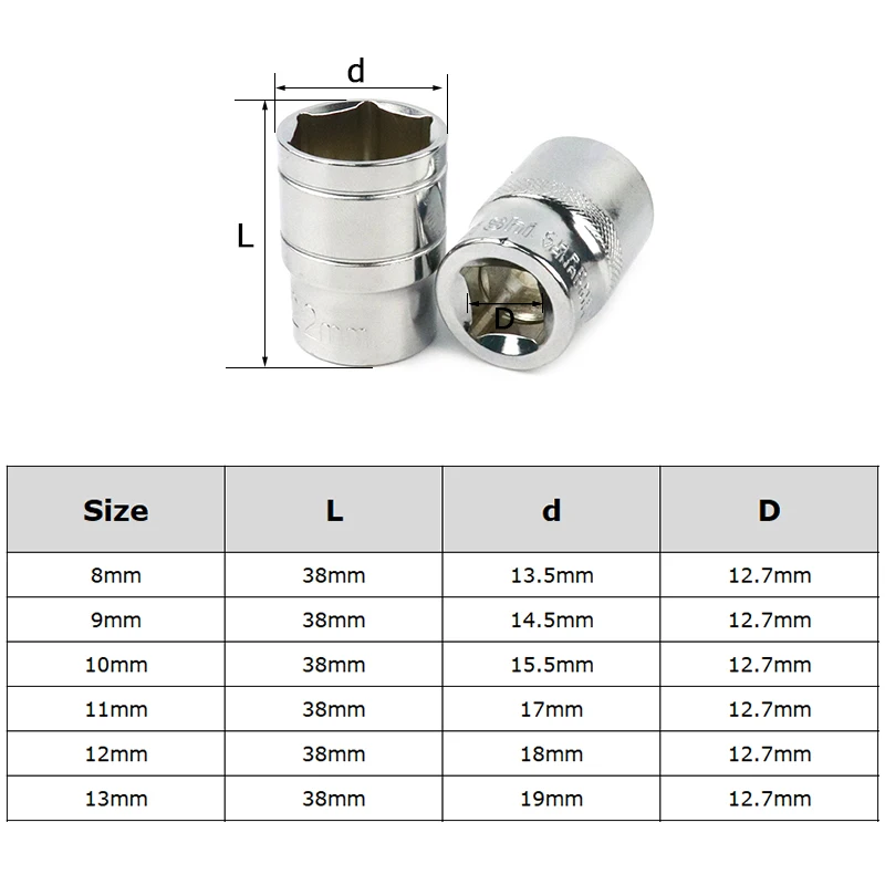 6pcs Socket Set 8-13mm Hex Socket Drive Set 1/2" Universal Impact Socket Adapter For Auto Car Repair Tool Accessories