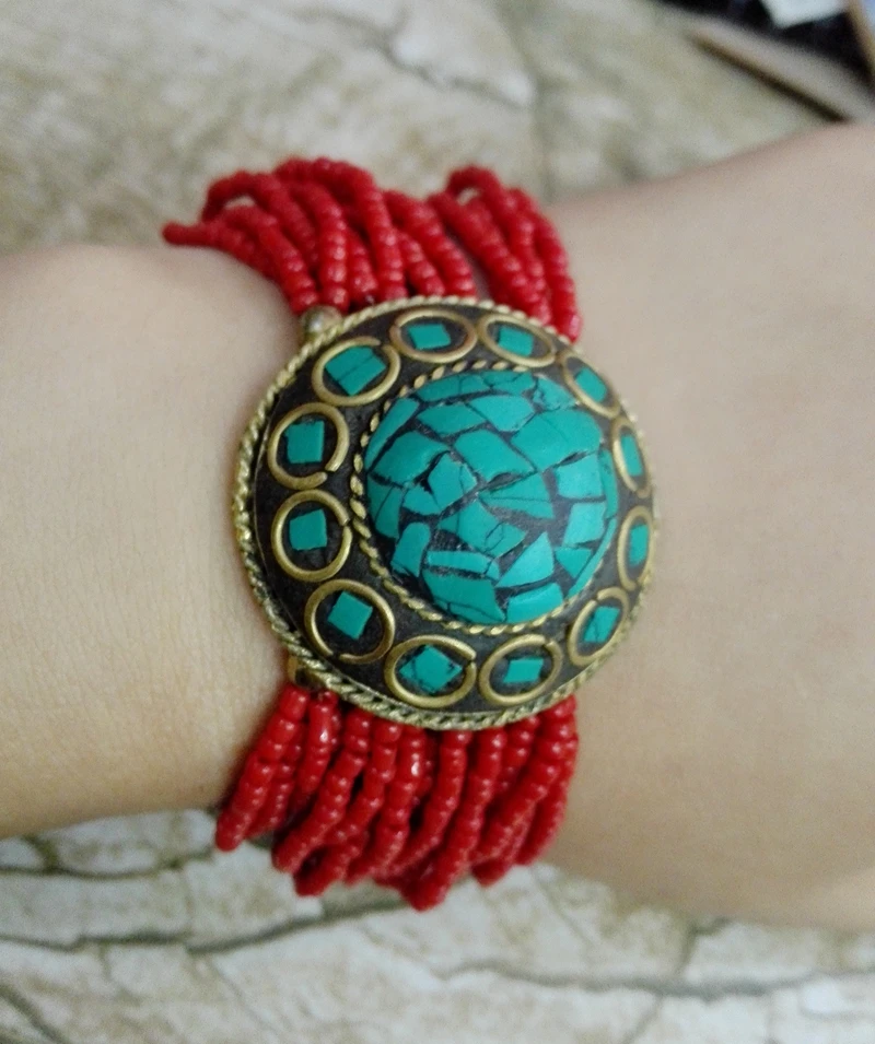 

Unique Tibetan Style stone howlite Bracelet Bangle multilayer Red Bead Woman Jewelry