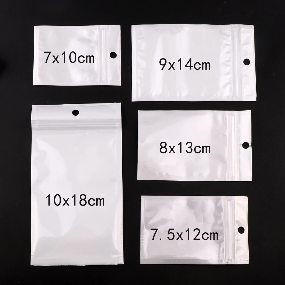 White Clear Self Seal Zipper Plastic Retail Packaging Poly Pouches Ziplock Zip Lock Bags Package With Hang Hole