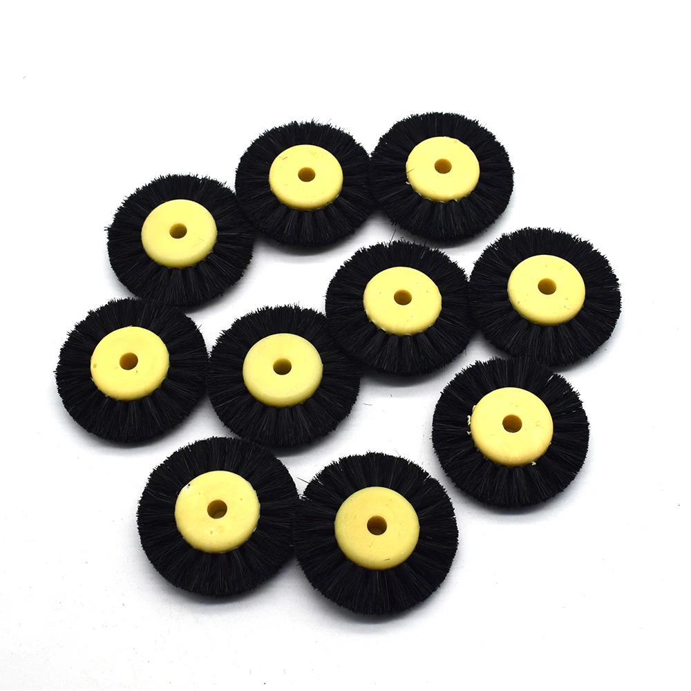 12PCS 55MM Polieren Pinsel Schwarz Braun Borsten Polier-und Schleif Pinsel mit Gelb Kunststoff Zentrum Schmuck Werkzeuge