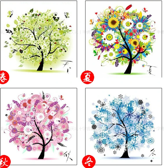 [Super deals]Needlework Cross stitch,Embroidery kit set,4 seasons rich spring summer autumn winter tree Cross-Stitch painting