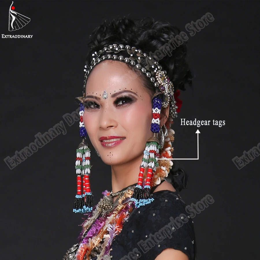 Buikdans Hoofddeksels Tags Opknoping Kralen Kwastje Tribal Accessoire Hand Gemaakt Hoofddeksels Gypsy Vrouwen Stage Performance Sieraden