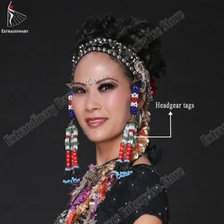 Belly Dance Headgear Tags Hanging Beads Tassel Tribal Accessory Hand Made Headwear Gypsy Women Stage Performance Jewelry