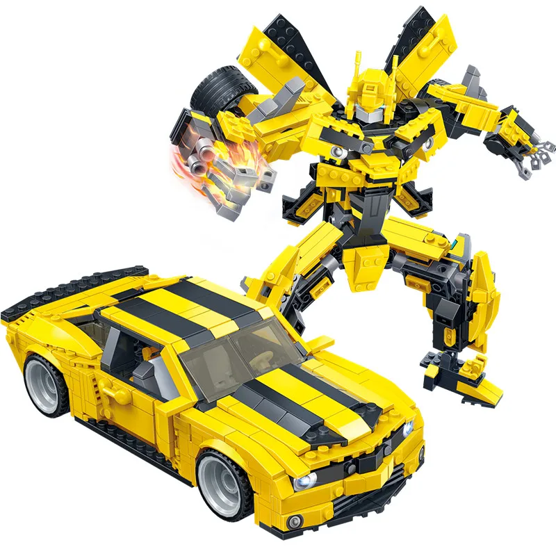 

2 in 1 Big Robot Yellow Car Blocks 584pcs Building Blocks Set Bricks Assembled Models Educational Toys For Children Gift 8715