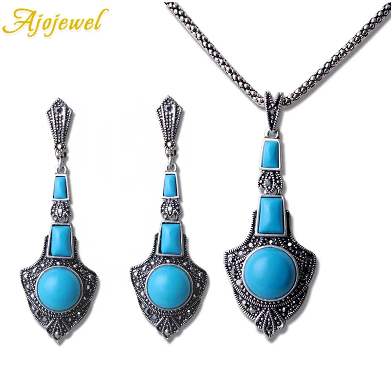 

Ajojewel черный/оранжевый/синий камень из смолы винтажный ювелирный набор длинное ожерелье серьги наборы для женщин прекрасный подарок