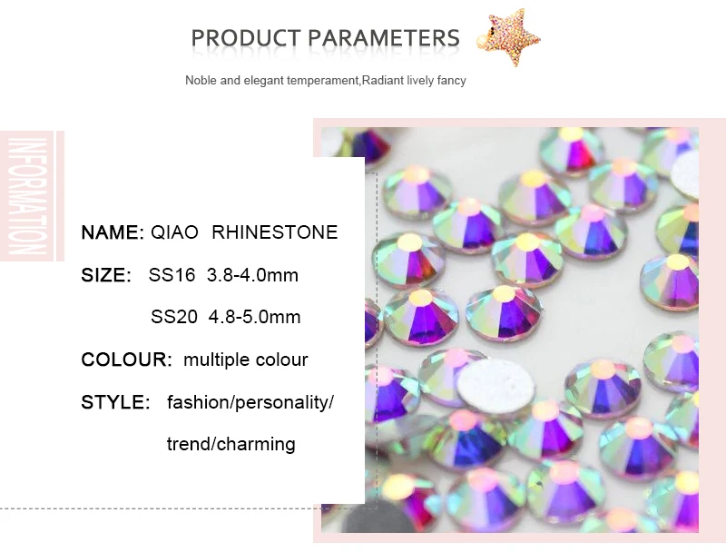 QIAO Glitzer-Strasssteine Crystal AB SS3-SS50, nicht heißklebend, flache Rückseite, Strass zum Nähen & für Textilien, Kleidung, Nagelkunst. – Detail 3