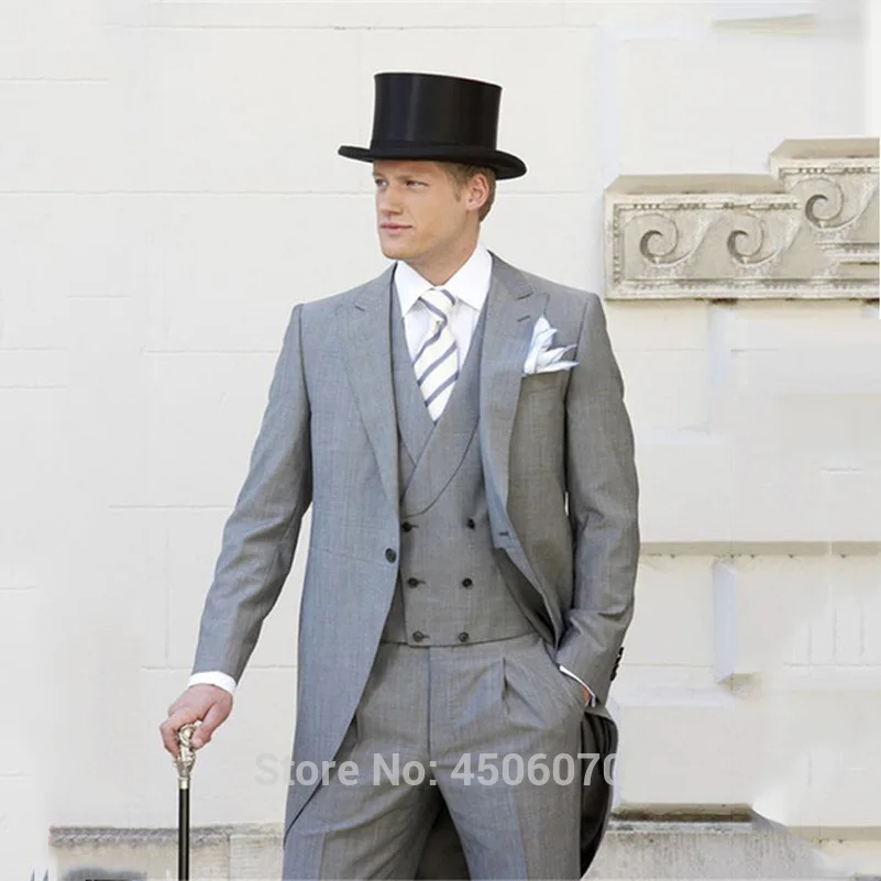 

Серый Itanlian Tailcoat мужские утренние костюмы 2019 приталенные Свадебные смокинги одежда для жениха 3 шт. женский костюм Блейзер для мужчин