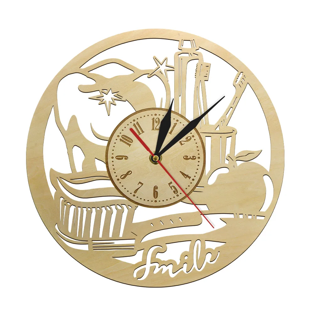 Orthodontist Wall Clock Mouth Teeth Dentist Wooden Wall Watch Dental Office Tooth Brush Dental Surgeon Gift