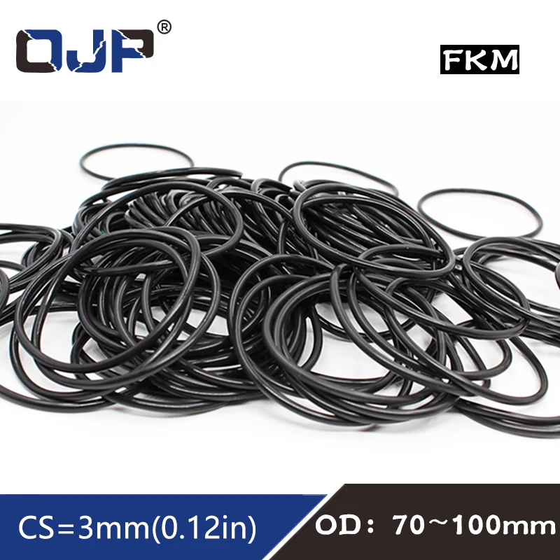 1PC Fluorine rubber Ring Black FKM O-ring Seal OD70/72/75/80/85/90/95/100*3mm O Ring Gaskets Oil resistance Ring Sealing Washer