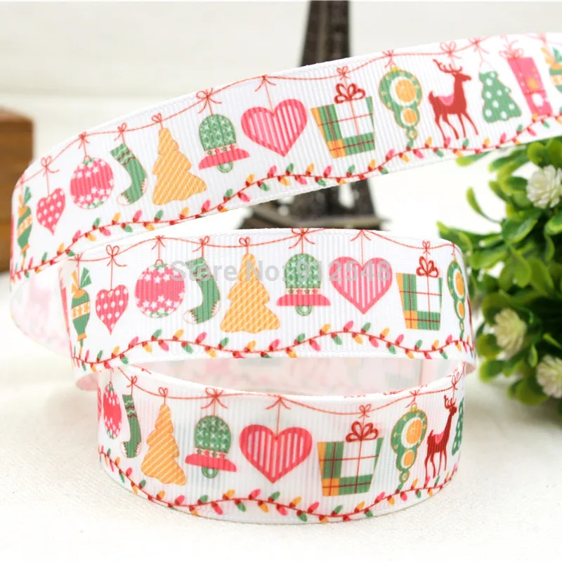 YJHSMY XW7146, 22/25mm 5yard/lot Christmas Series Printed grosgrain ribbon,,DIY h party bow decoration ribbon