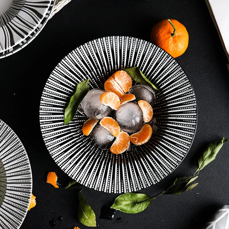 Ceramic Plate Dinner Dishes Assiette Deep Plate Food Tray Vajilla Tableware Creative Black And White Straw Hat Plates Plato 1pcs