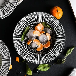 Ceramic Plate Dinner Dishes Assiette Deep Plate Food Tray Vajilla Tableware Creative Black And White Straw Hat Plates Plato 1pcs