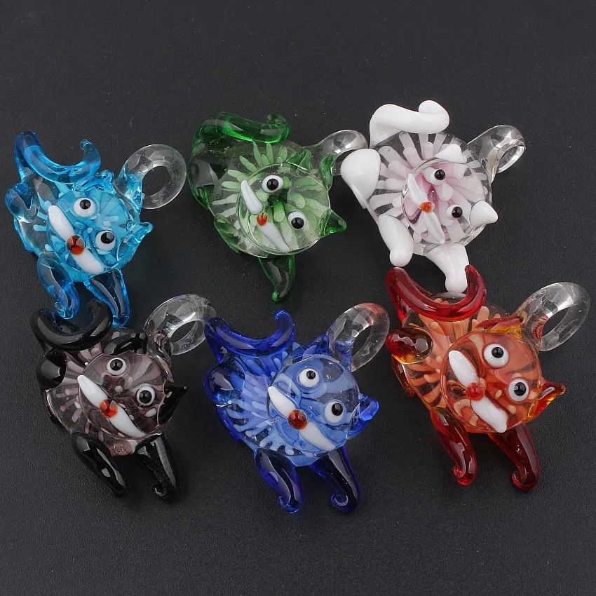 Wholesale 6Pcs Lovely 3D Cat Flower Christmas Murano Lampwork Glass Pendant Fit Necklace New