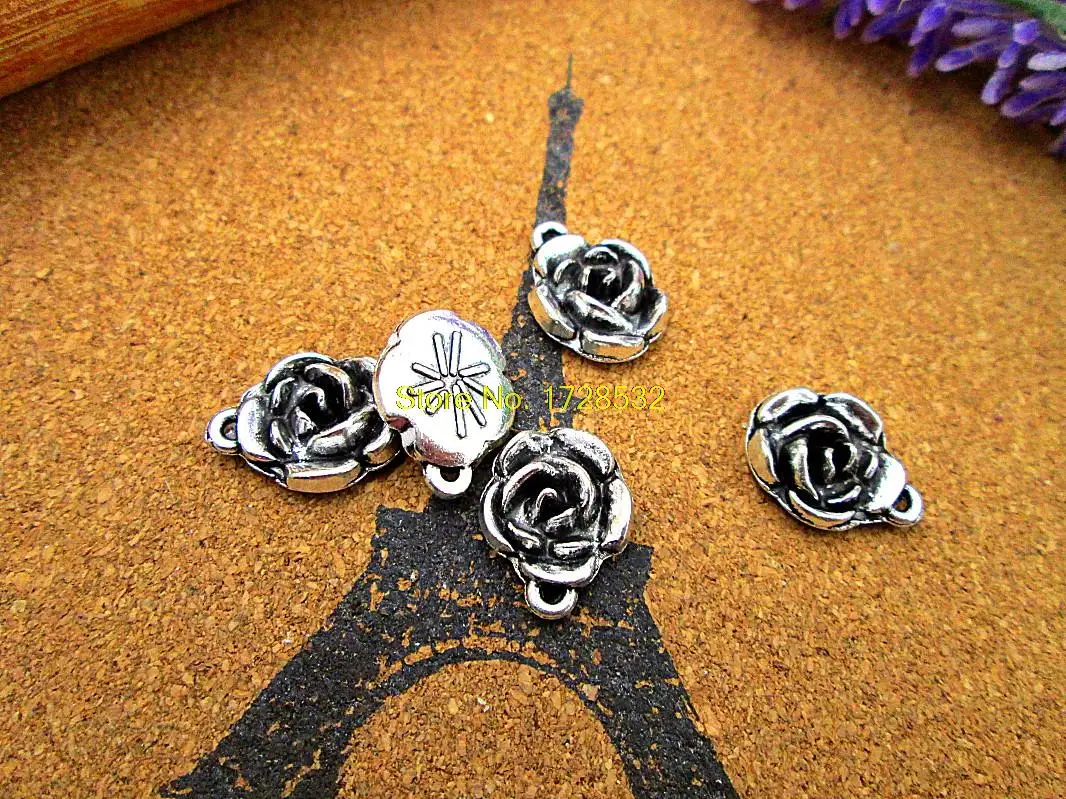 15pcs rose charms silver tone mini rose charms pendants 13x17mm