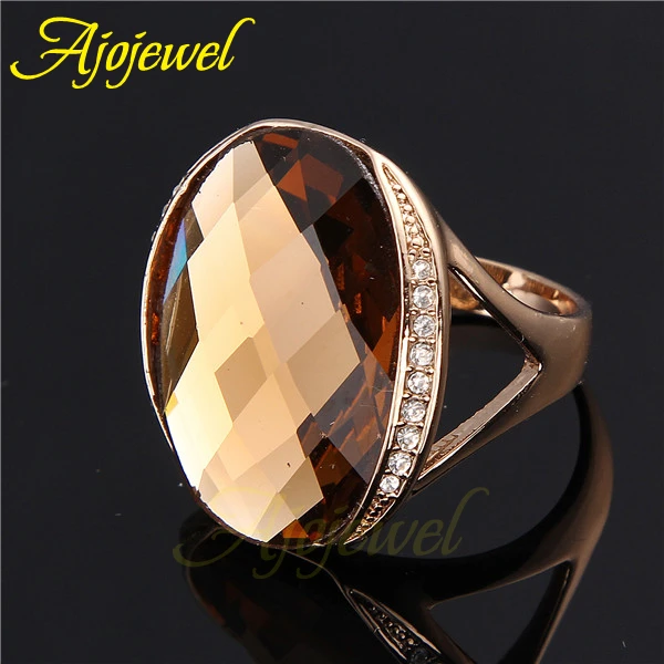 Ajojewel Green/Champagne Large Ring With Crystal Stone Women Trendy Party Jewelry Mom Gift image 2