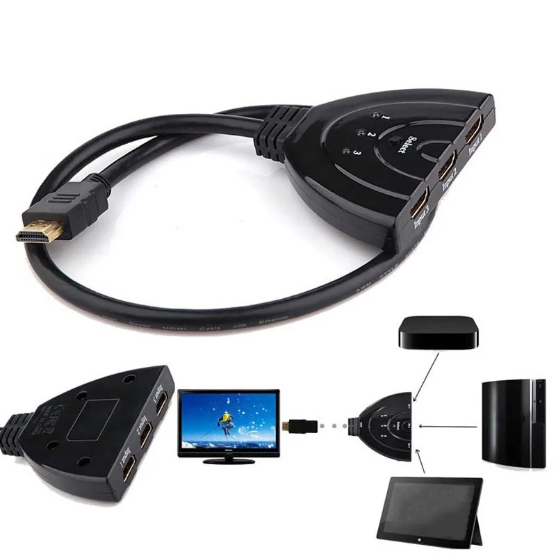 عالية الجودة HDMI Hub 3 Port 1080P ثلاثية الأبعاد HDMI الجلاد موزع فصل المحور مع كابل لتلفزيون الكمبيوتر