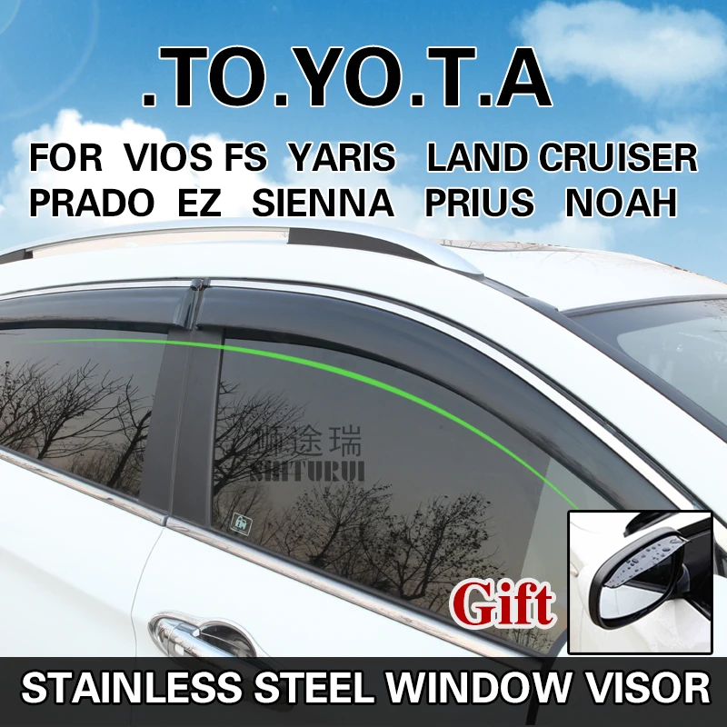 

Car Styling Awnings Shelters Window Visors rain eyebrow For TOYOTA CAMRY REIZ YARiS VIOS FS LAND CRUISER EZ noa Stainless steel