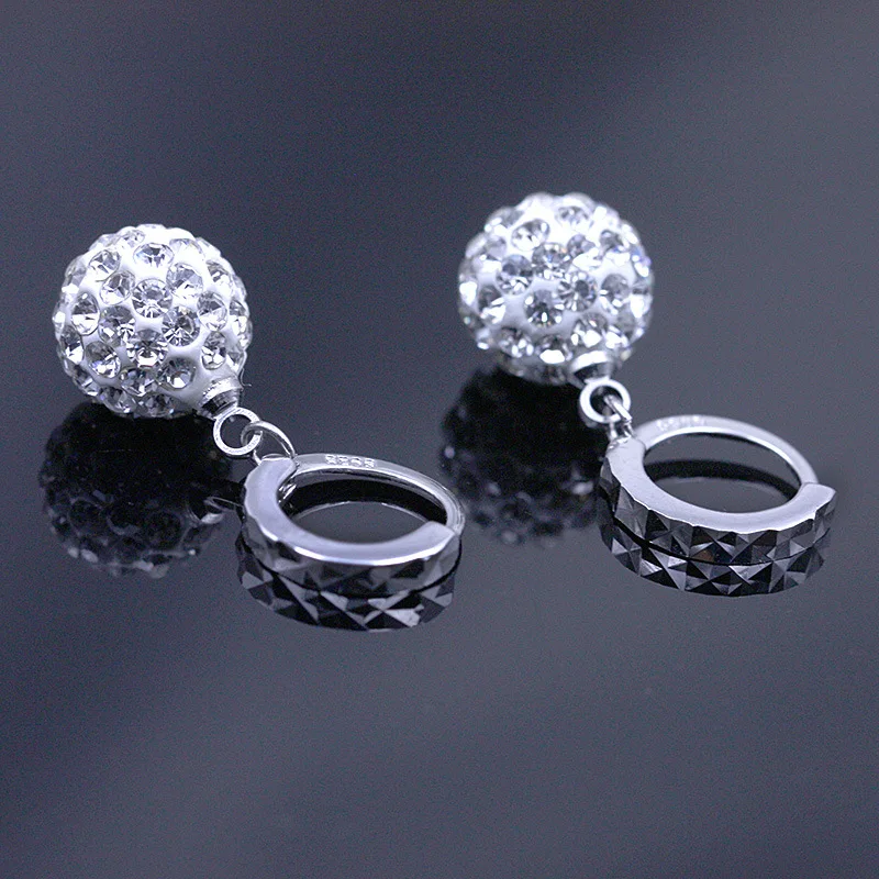 925 Silver Needle Fashion Shiny Crystal Shambhala Ball Ladies Drop Earrings Jewelry Women Birthday Gift Anti Allergy