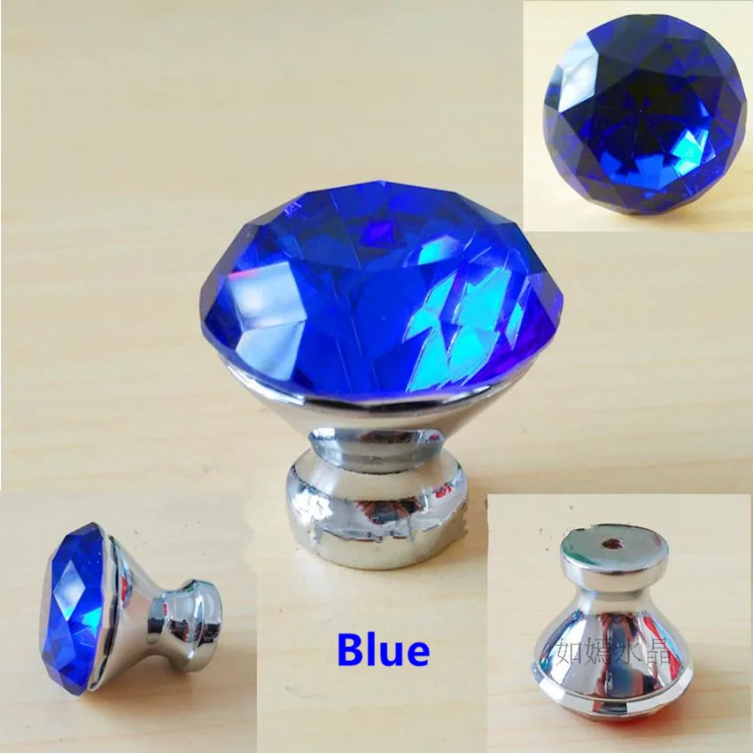 colorful fashion rhinestone drawer cabinet knobs pulls yellow red pink sea blue glass crystal dresser knobs silver chrome modern image 2