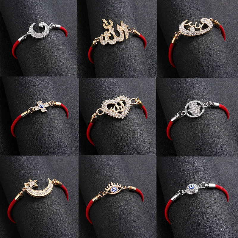 Cute Allah Muslim Religious Heart Moon Bracelet for Women's Eid al-Fitr Jewels of Fatima Eye of Evil Spirit Gift Wholesale