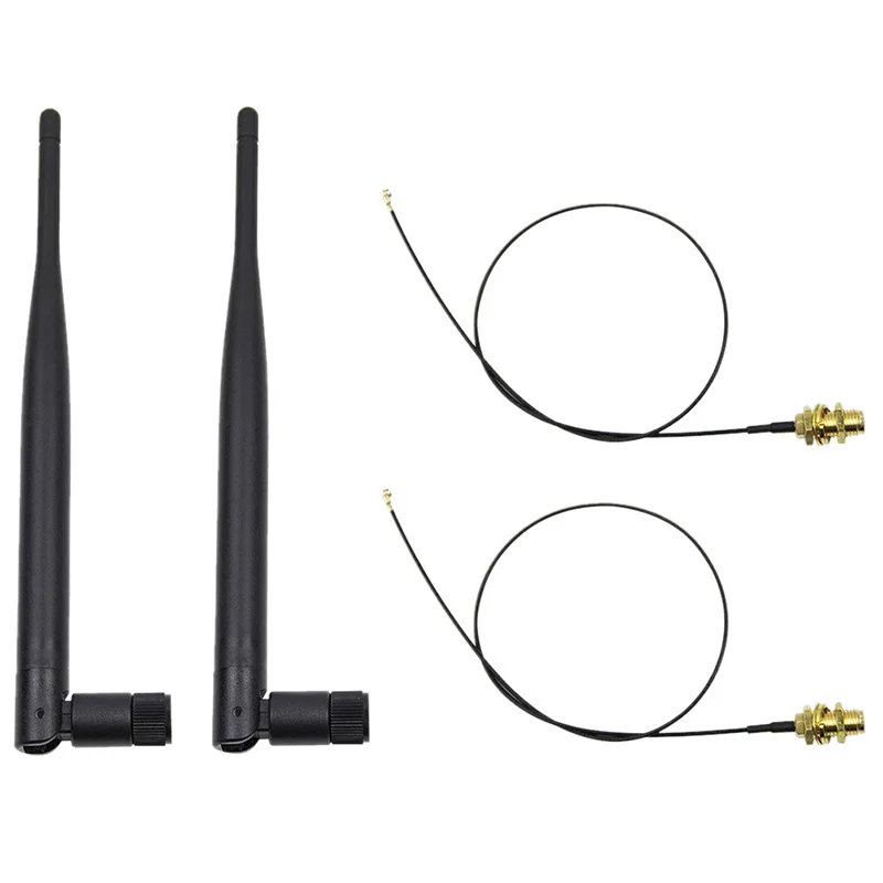 Wifi Antenna Set for Intel AC 9260 9560 8265 8260 7265 7260 NGFF M.2 Card 2 x 6dBi M.2 IPEX MHF4 U.fl Cable to RP-SMA