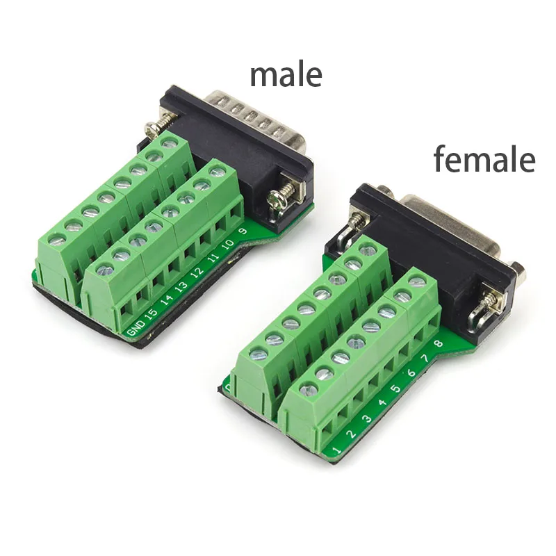 DB15 Connectors D-SUB15 Male 2 Row 15 Pin Plug Breakout Terminals Board Connector Nut Type DB15 female No welding connector DIY