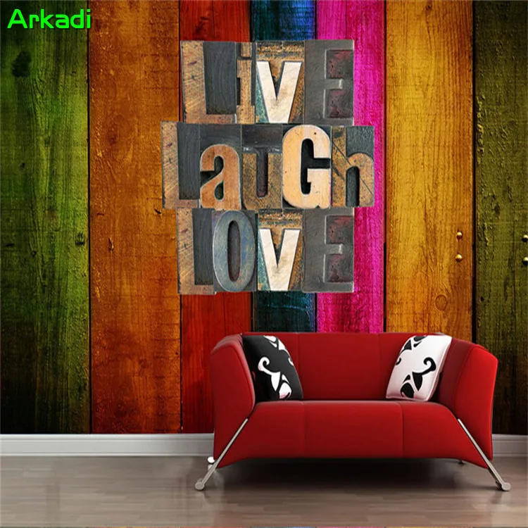 

Personality Creative 3D Letters Imitation wood grain English letters Retro Retro Mural KTV Living room Background Art Print Wall