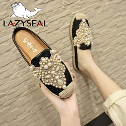 LazySeal 2020 Spring Slides Women Shoes Pearl Loafers Flat Heel Shoes Lazy Cane Women String Bead Moccasin Mules Shoes For Women