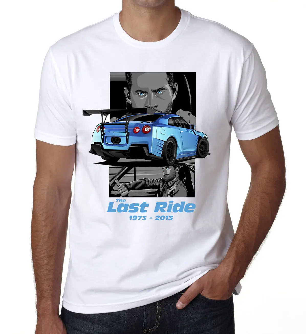 2019 Hot Sale 100% cotton Paul Walker Last ride Mens Kids T shirt Blue Car 1973 - 2013 White  Tee shirt