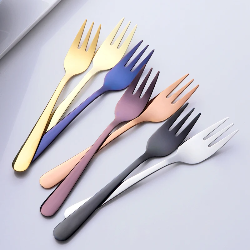 Вилка для торта, 9 цветов, золотые вилки из нержавеющей стали для фруктов, салатов, небольшая Радужная вилка, полезная Десертная Вилка для закусок, столовой посуды