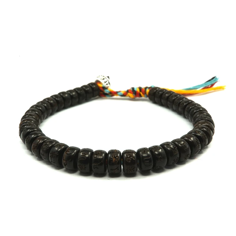 Pohier Tibetan Silver  buddhist  Lucky Knots Hand Braided Bracelet Natural Coconut Shell Beads Carved Handmade Bracelets