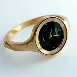 Reloj de pulsera para mujer, pulsera redonda informal a la moda para mujer, relojes para niñas, reloj dorado, reloj de pulsera de cuarzo de acero inoxidable D1