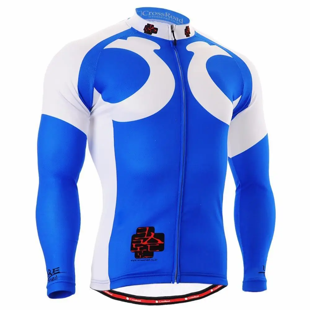 Men`s Long Sleeve Cycling Jersey 2601 Sky Blue/ Useful 3 Rear-pockets & Non-slip Silicone Band 4 Seasons MTB Bicycle Bike Gear