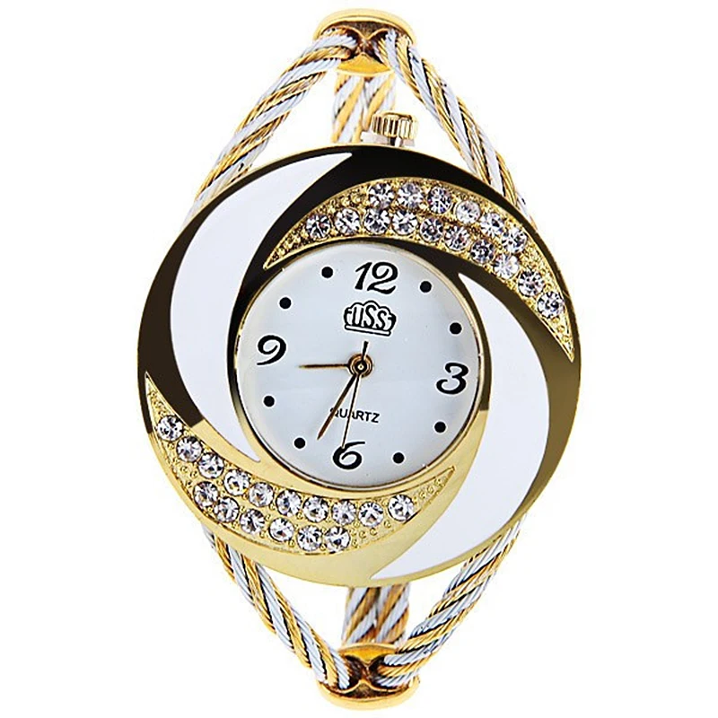 Ladies Quartz Watch CUSSI Luxury Brand Rhinestone Retro Wristwatch Female Women Fashion Vintage Styling Ribbon Thin Band Clock