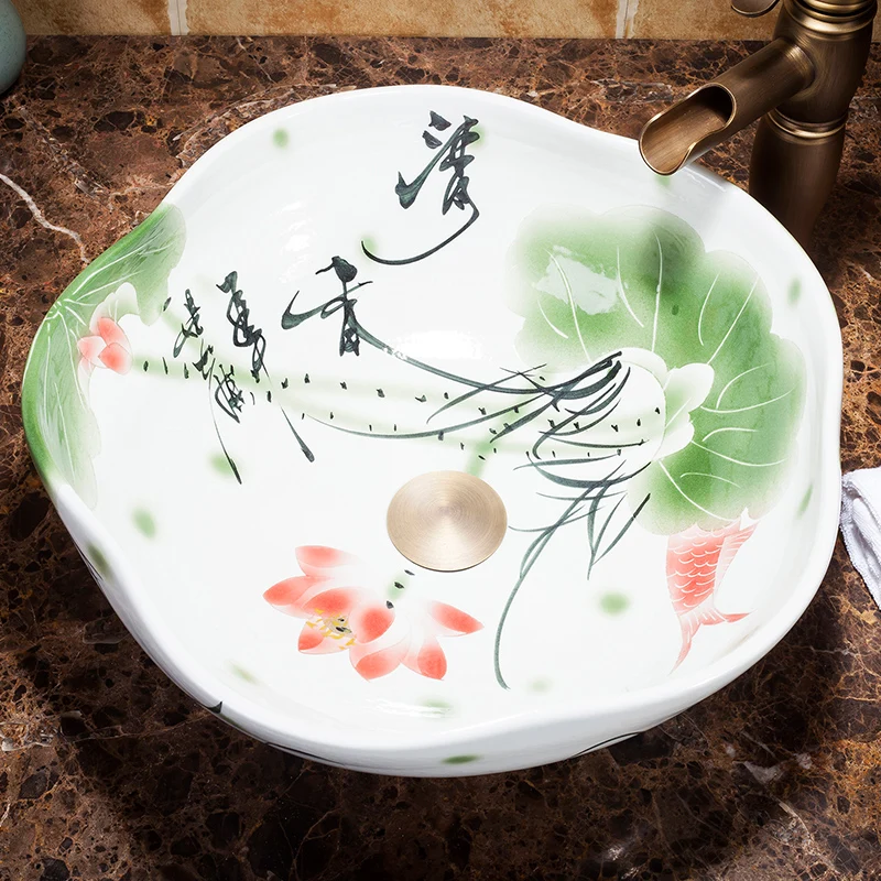 

Traditional Chinese Cloakroom Counter Top porcelain wash basin bathroom sinks ceramic bathroom cabinets sinks