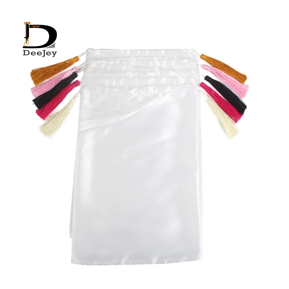 Stock blank 28x40cm satin silk packaging bag for virgin hair wigs gift white black hot pink color option