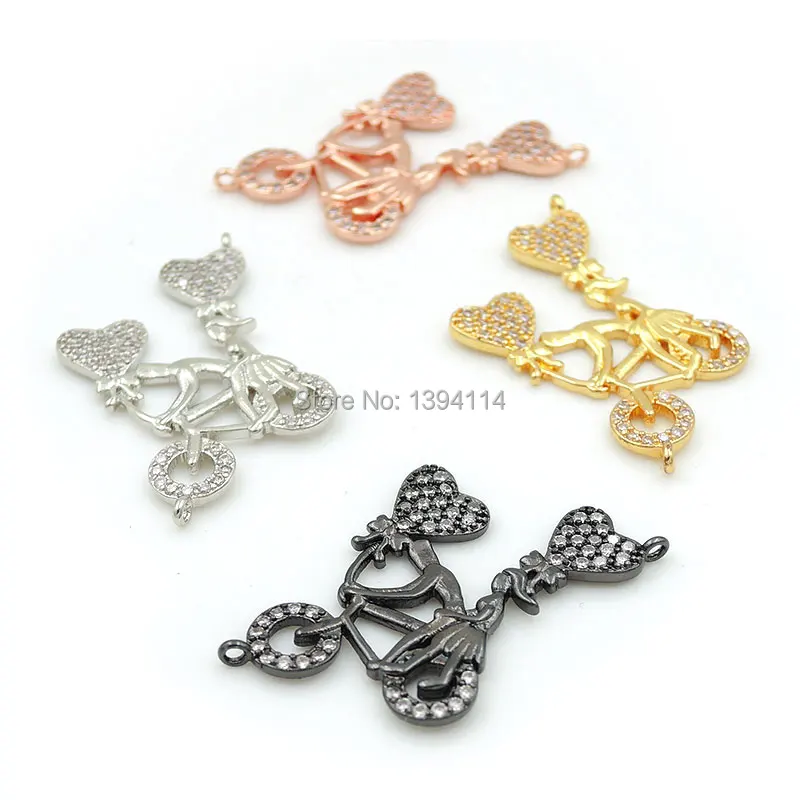 

30*20*2mm Micro Pave Clear CZ Bike Lovers Connector Fit For Women As DIY Bracelets Accessory