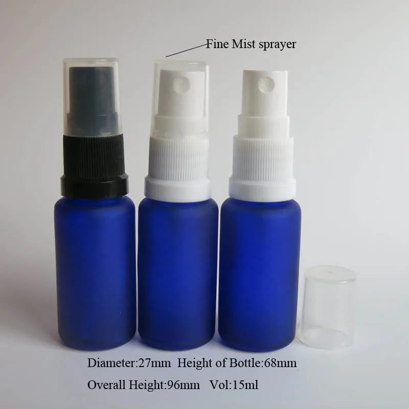 

wholesale 50pcs 15ML Frost Blue Glass Packing Bottles, High Quality Frost Essential Oil With Sprayer, 15ml glass Sprayt Bottles