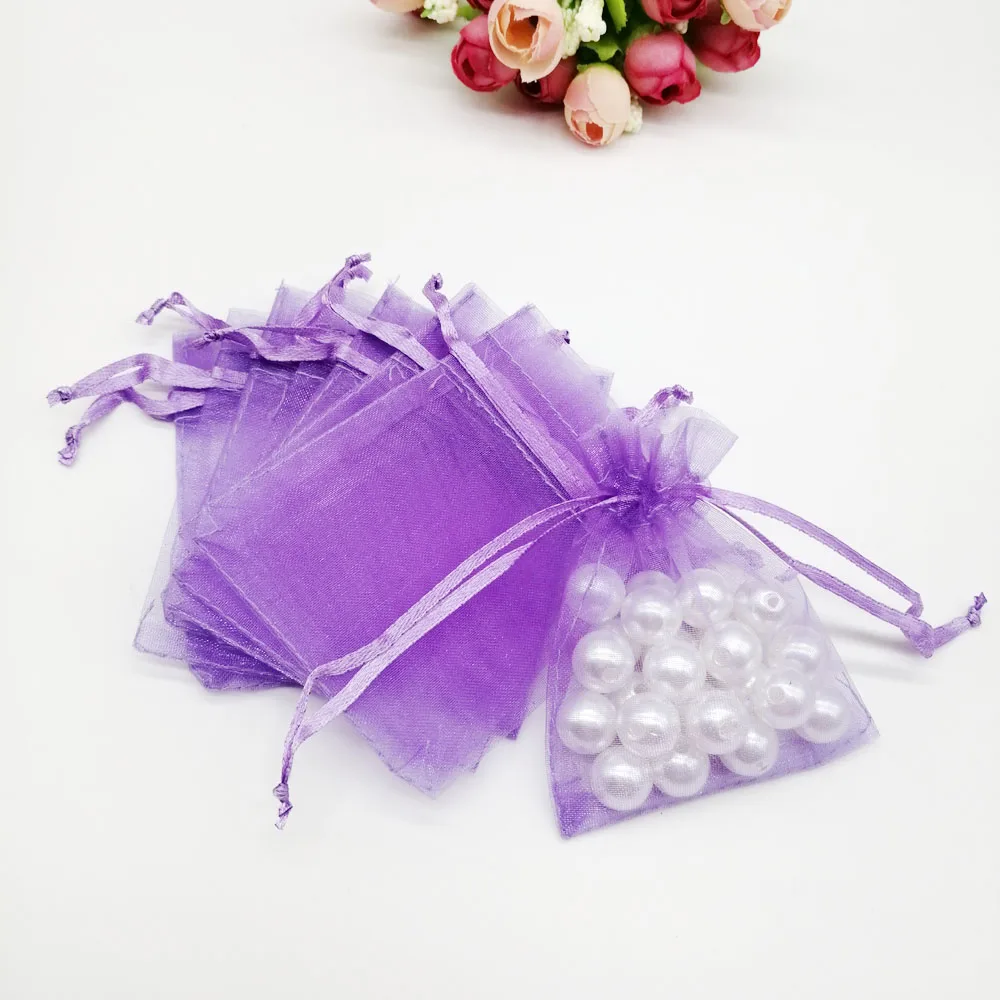 500pcs Organza-Bags Violet Organza Gift Bags For Jewelry Packaging Display Christmas Wedding Jewelry Storage Drawstring Bag DIY