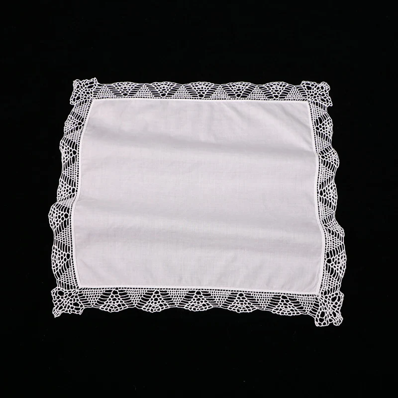 C003: White premium cotton lace handkerchiefs 12 piece/pack blank crochet hankies for women/ladies wedding gift