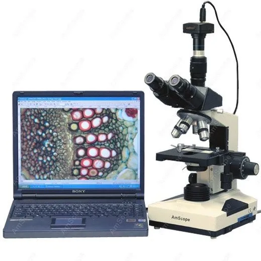 Lab Clinic Vet Microscope--AmScope Supplies 40X-1600X Lab Clinic Vet Trinocular Microscope with 1.3MP Camera T490A-M