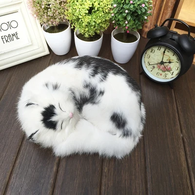 lovely sleeping cat model 24x20cm,polyethylene& real furs handicraft Figurines&Miniatures decoration toy gift a2951