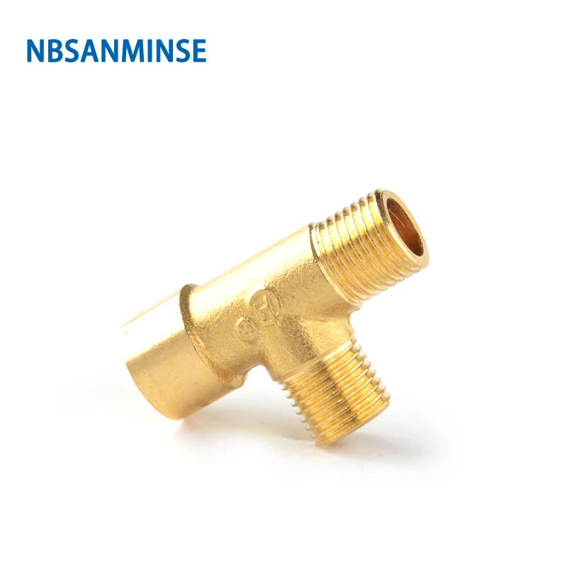 10pcs/lot SM1008-1-MMF Tee Brass Fitting 1/4 Copper Connector Joint Male Male Female For Water Heating NBSANMINSE