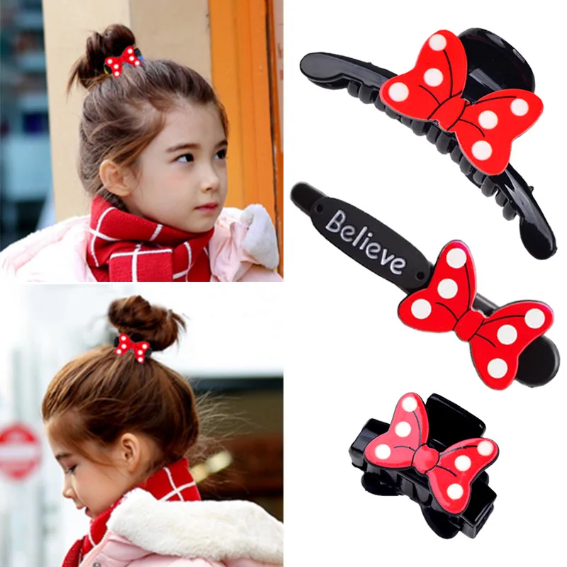 Red bow clip Bowknot duckbill clip cute child bangs hairpins for girl small big catch clip girl Mickey press hair clip headgear