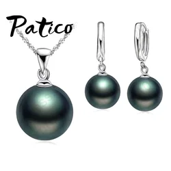 Freshwater Black Pearl Jewelry Sets 925 Sterling Silver Needle Necklace Natural Pearl Dangle Earrings Wedding Jewelry Sets