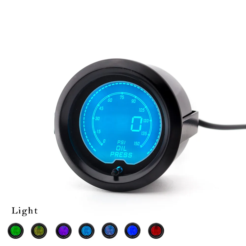 2 Pollici 52 Millimetri Digital Olio Manometro 52 Millimetri Lcd 7 di Colore a Olio Digitale Misuratore di Pressione Car Oil Meter sensore di